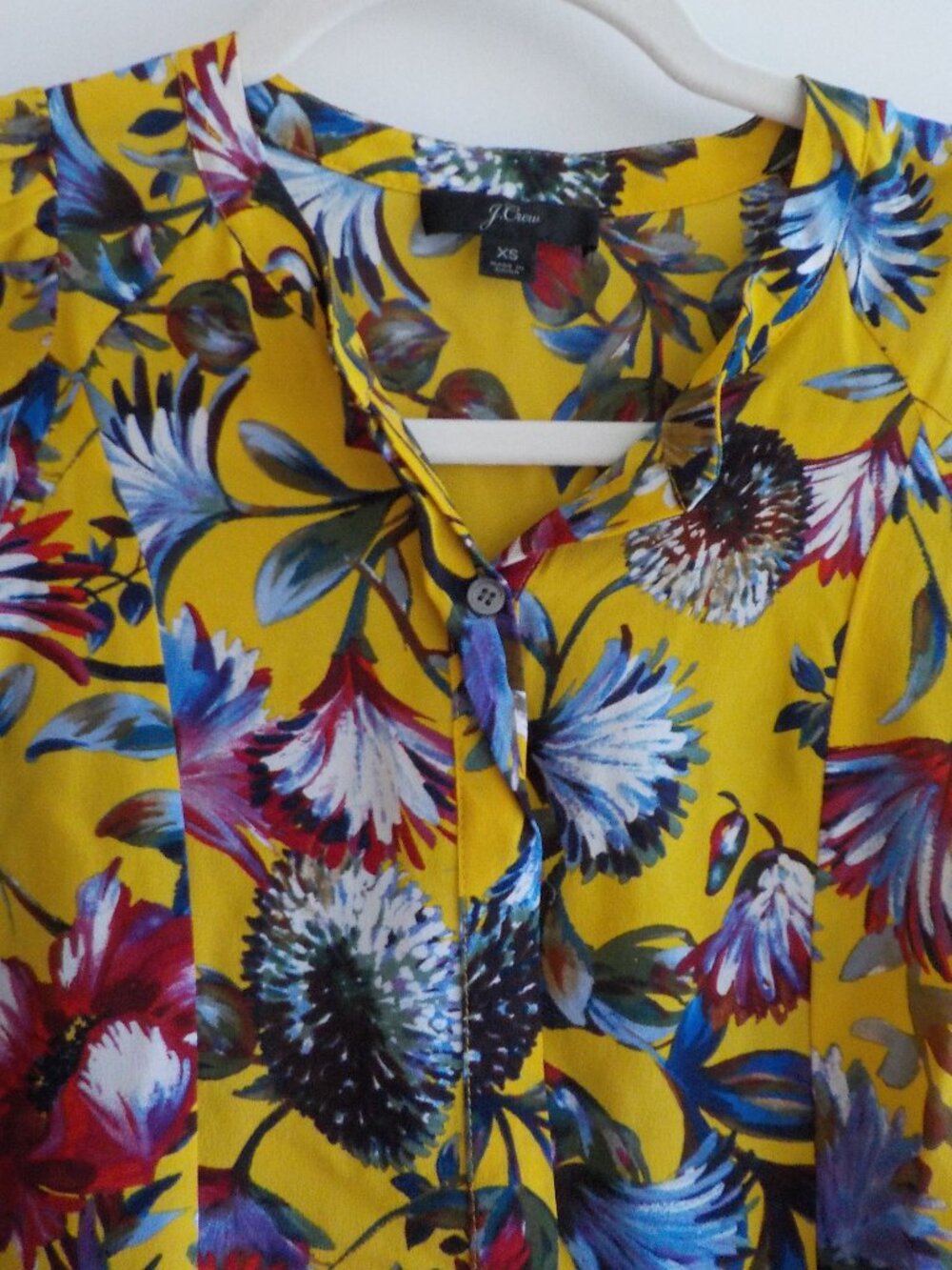 J. Crew Blouse - XS - SILK Yellow Floral Pleated Long Sleeve SILK (2518) - Picture 3 of 6